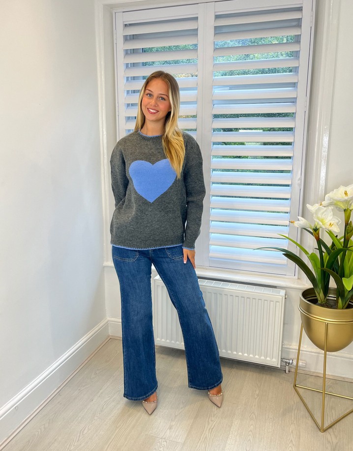 Lucy Cobb Heart Motif Jumper - Slate Mix