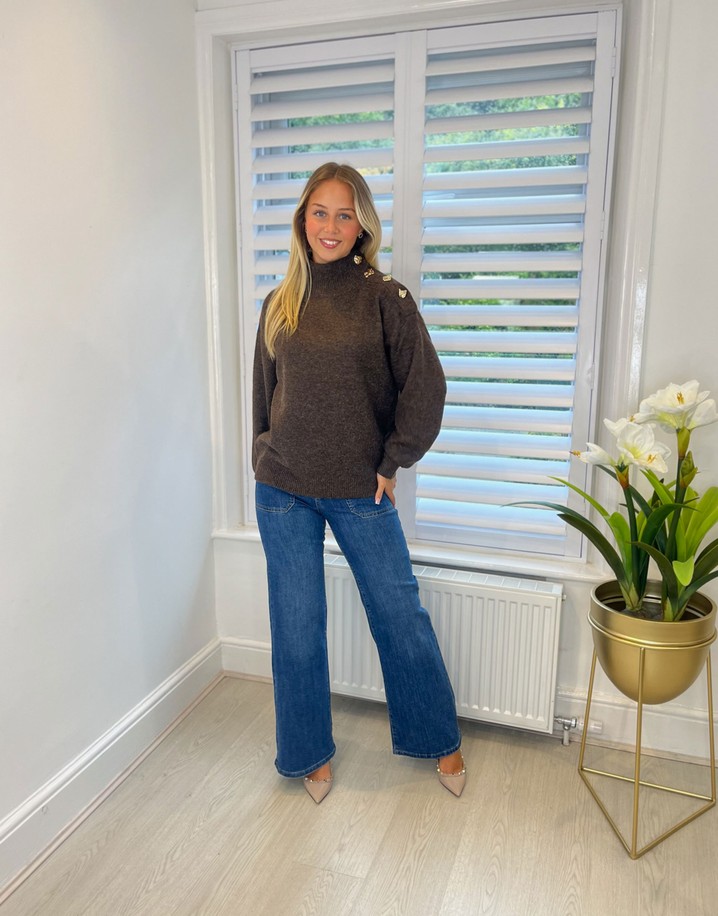 Lucy Cobb Button Shoulder Jumper - Chocolate
