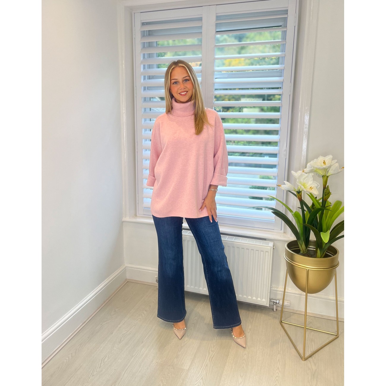 Lucy Cobb Rhia Roll Neck Jumper in Baby Pink