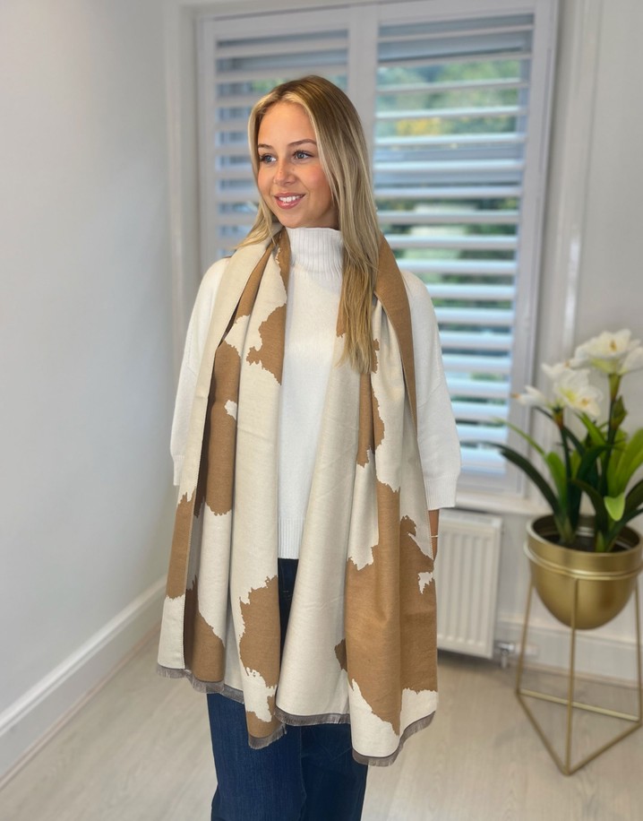 Lucy Cobb Cow Print Scarf - Camel