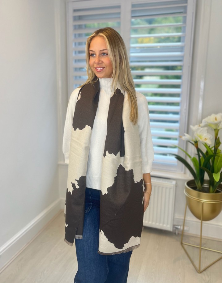 Lucy Cobb Cow Print Scarf - Chocolate