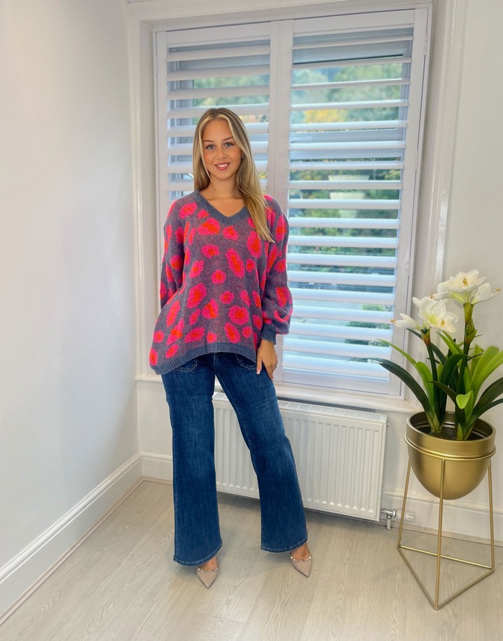 Lucy Cobb Neon Leopard Jumper - Denim