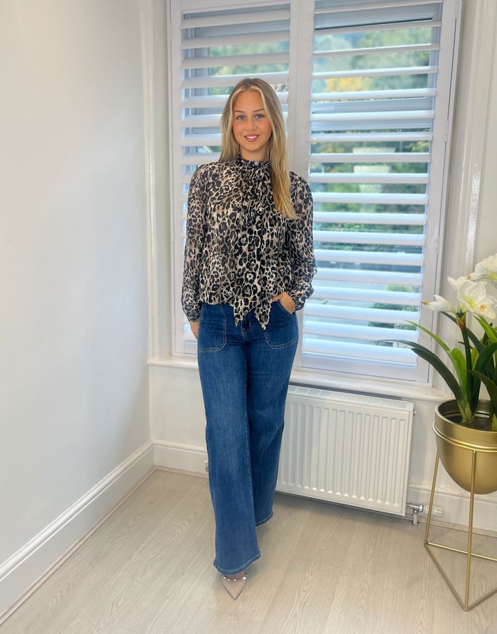 Lucy Cobb Tie Neck Leopard Print Blouse - Leopard Print Brown