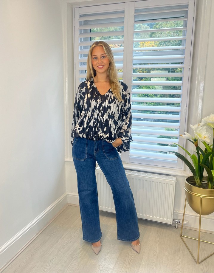 Lucy Cobb Cow Print Blouse - Black