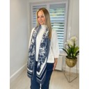 Toile De Jouy Scarf - Navy & Ivory