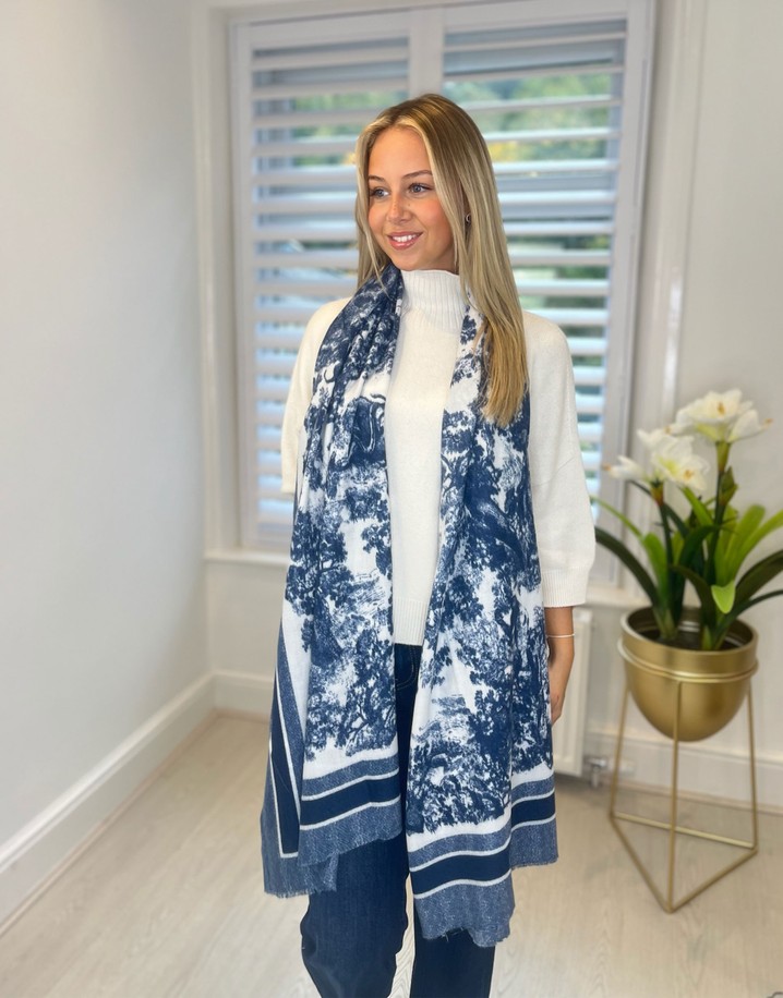 Lucy Cobb Toile De Jouy Scarf - Navy & White 