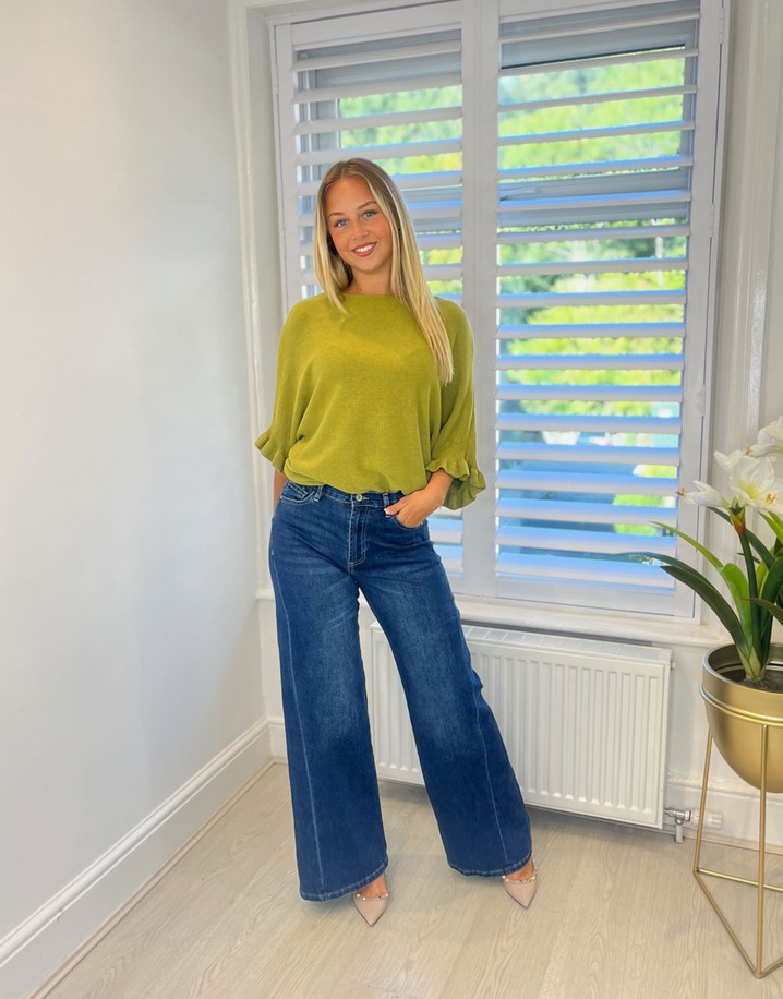 Lucy Cobb Engineered Wide Leg Jeans - Mid Denim Blue