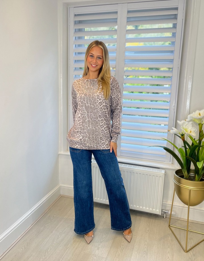 Lucy Cobb Lillie Leopard Knit Jumper - Grey Mix