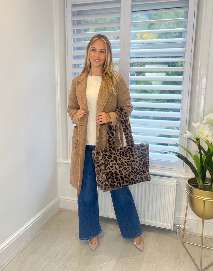 Lucy Cobb Leopard Faux Fur Tote Bag - Mocha