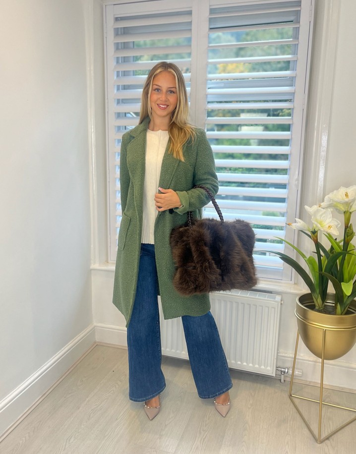 Lucy Cobb Faux Fur Shoulder Bag  - Chocolate