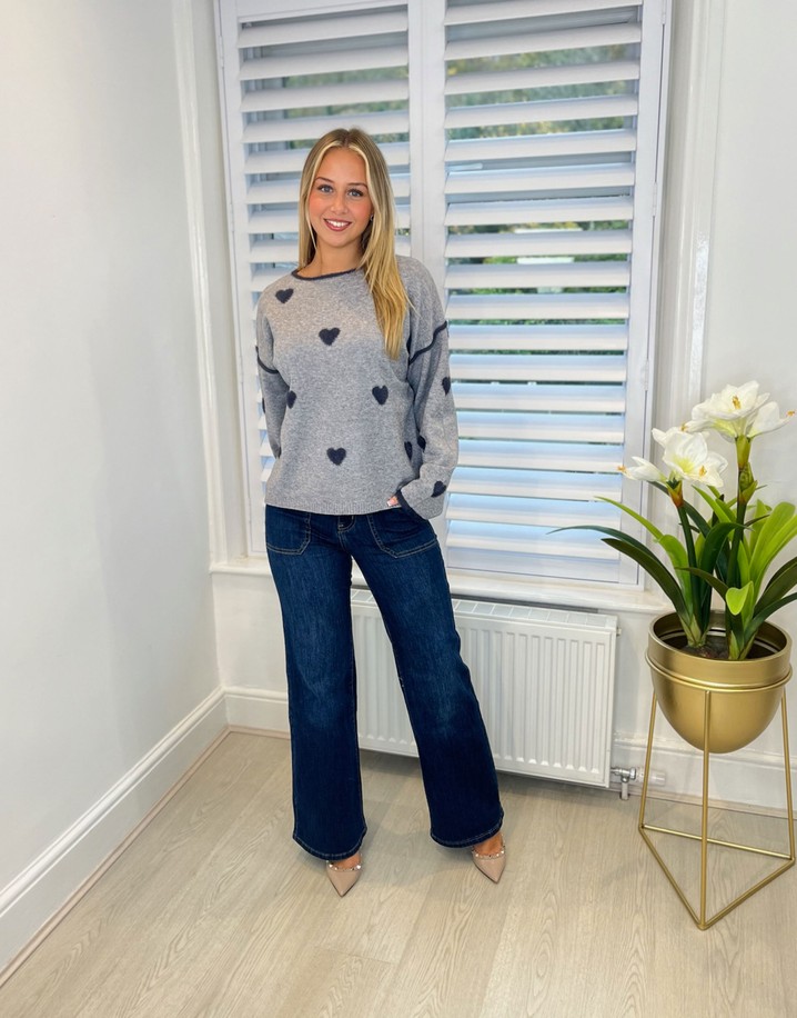 Lucy Cobb Faux Fur Heart Jumper  - Grey Mix