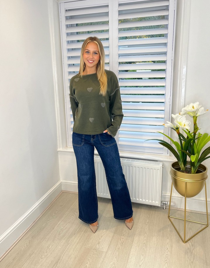 Lucy Cobb Faux Fur Heart Jumper  - Khaki