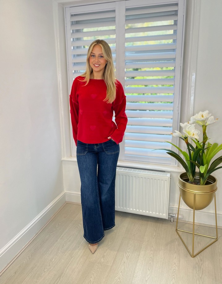 Lucy Cobb Faux Fur Heart Jumper  - Red