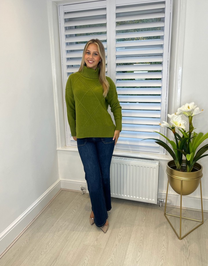Lucy Cobb Diana Diamond Knit Jumper  in Moss Green
