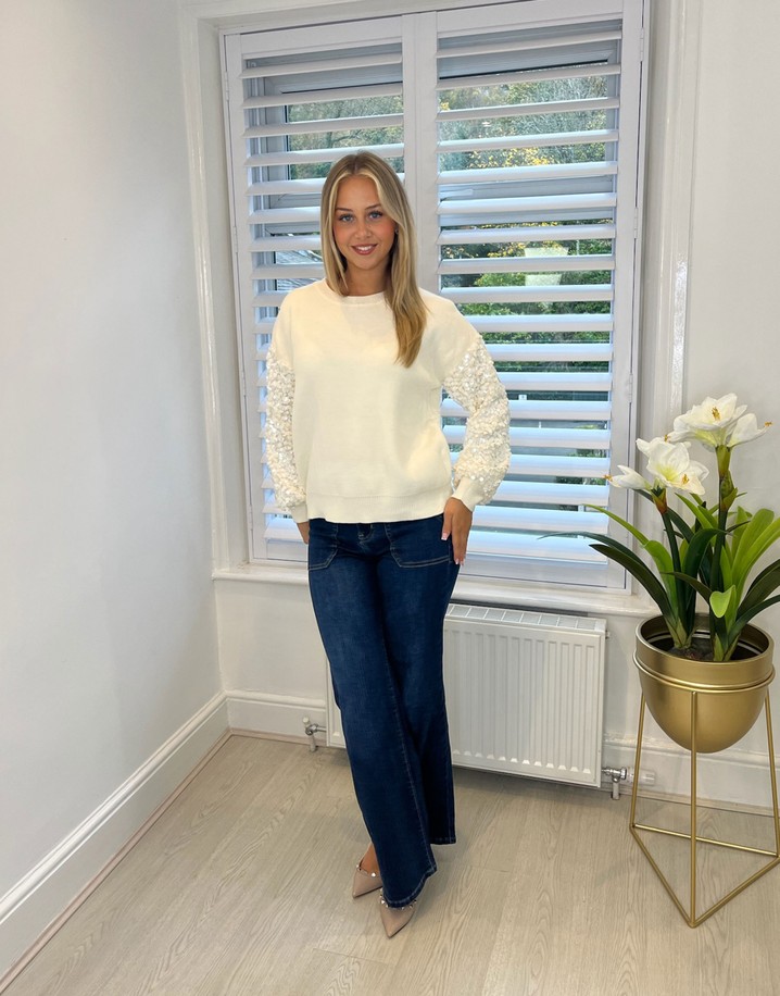 Lucy Cobb Sequin Sleeve Jumper - Cream