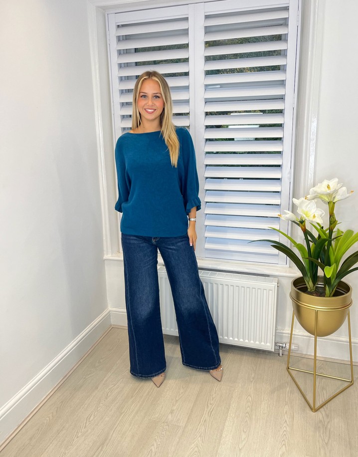 Lucy Cobb Felicity Frill Sleeve Jumper - Teal