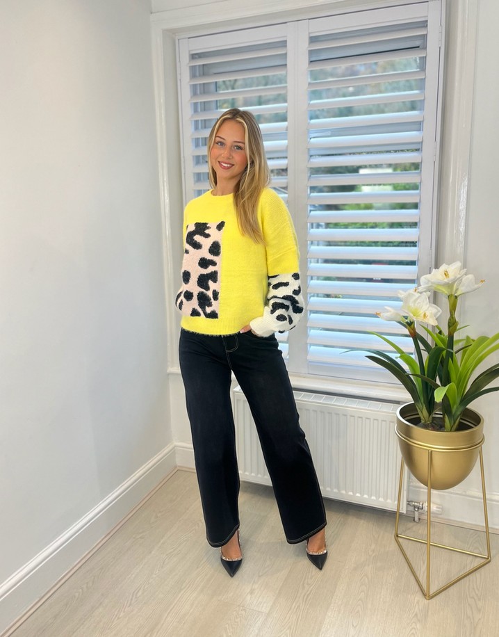 Lucy Cobb Ava Animal Print Jumper - Yellow