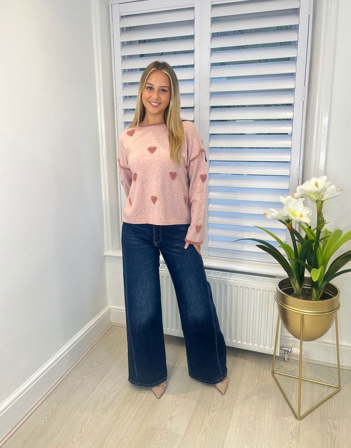 Lucy Cobb Faux Fur Heart Jumper  in Baby Pink