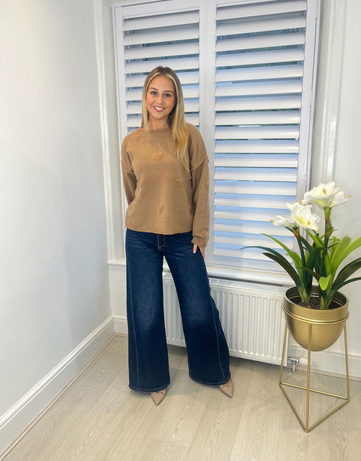 Lucy Cobb Faux Fur Heart Jumper  - Camel