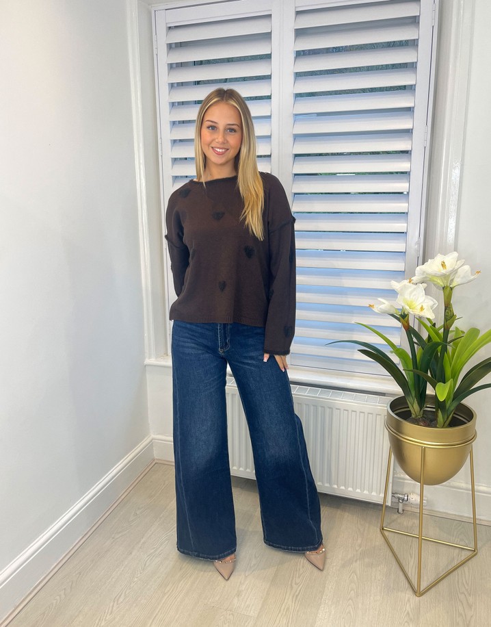 Lucy Cobb Faux Fur Heart Jumper  - Chocolate