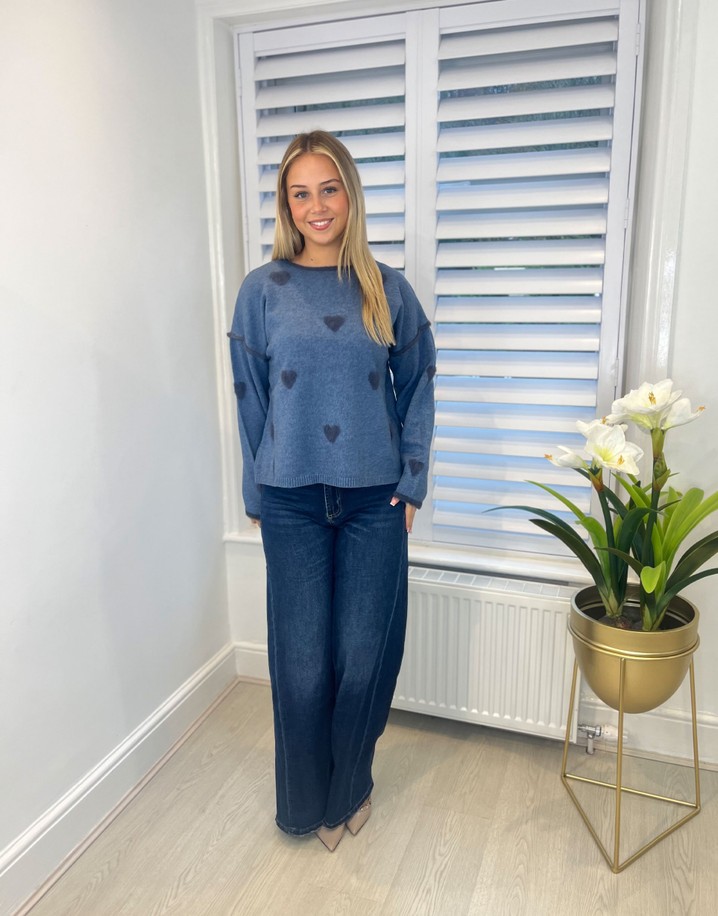 Lucy Cobb Faux Fur Heart Jumper  - Denim