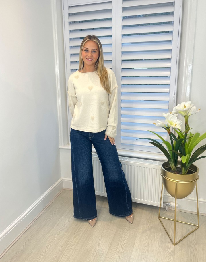 Lucy Cobb Faux Fur Heart Jumper  in Oatmeal