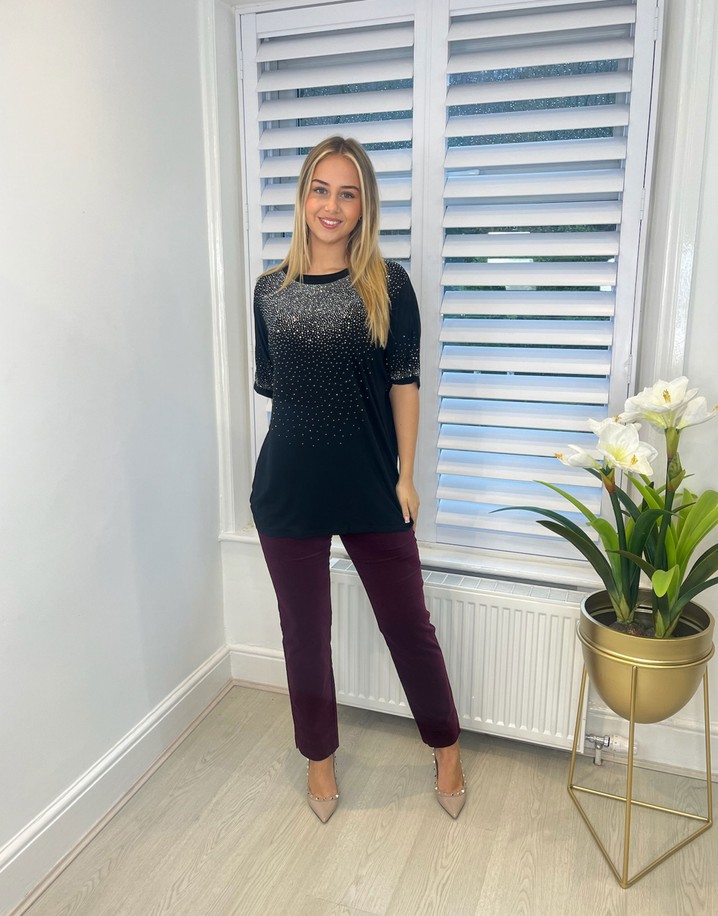 Lucy Cobb Diamante Longline T-shirt - Black