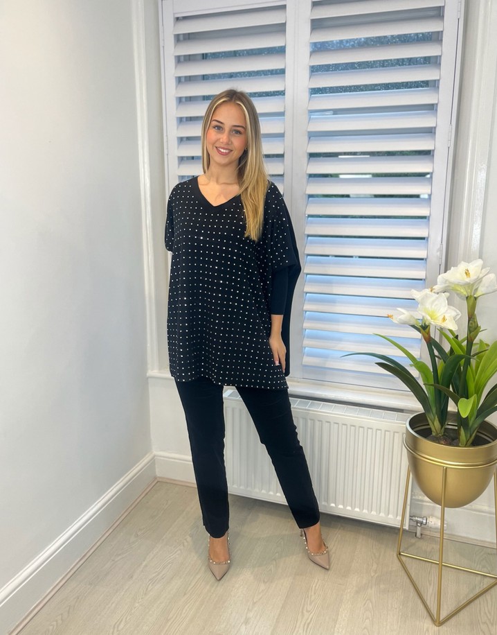 Lucy Cobb Diamante V-neck Jumper - Black