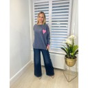Hattie Heart Jumper - Denim with Pink 