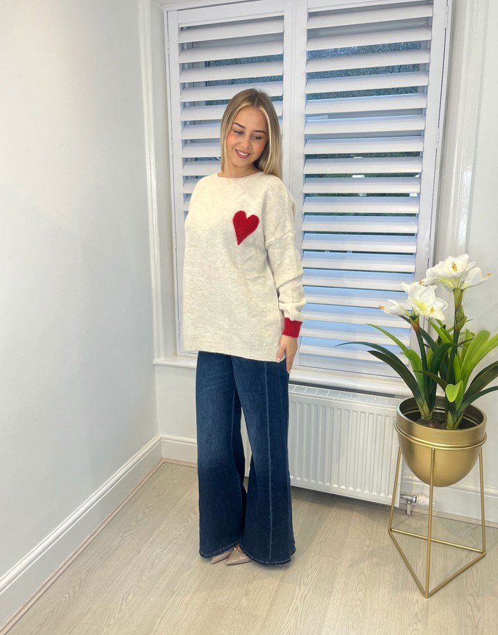 Lucy Cobb Hattie Heart Jumper - Ivory with Red
