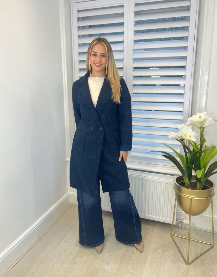 Lucy Cobb Beckie Boucle Coat in Navy