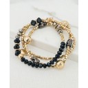 Beaded Elasticated Bracelet - Black & Gold 