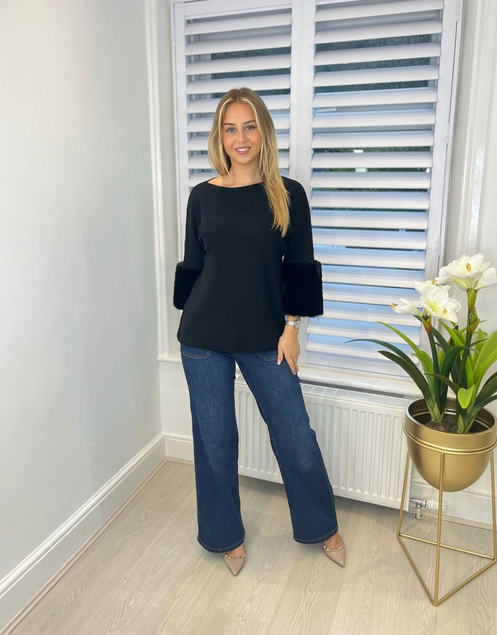 Lucy Cobb Faye Faux Fur Cuff Jumper - Black