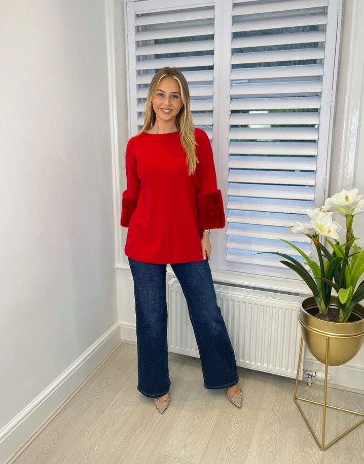 Lucy Cobb Faye Faux Fur Cuff Jumper - Red