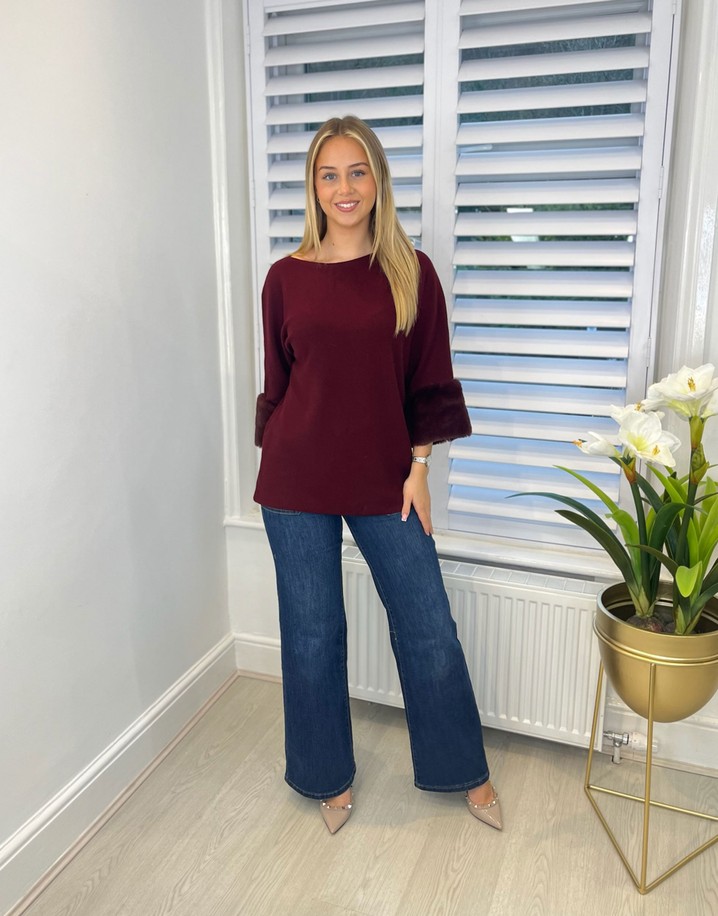 Lucy Cobb Faye Faux Fur Cuff Jumper - Wine