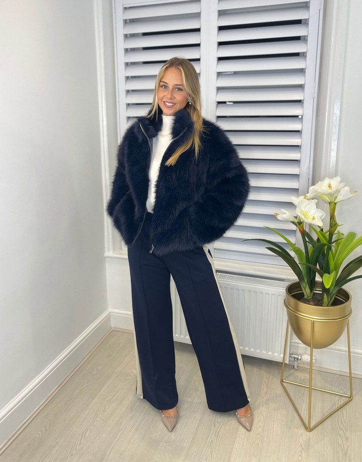 Lucy Cobb Finlee Faux Fur Coat - Navy