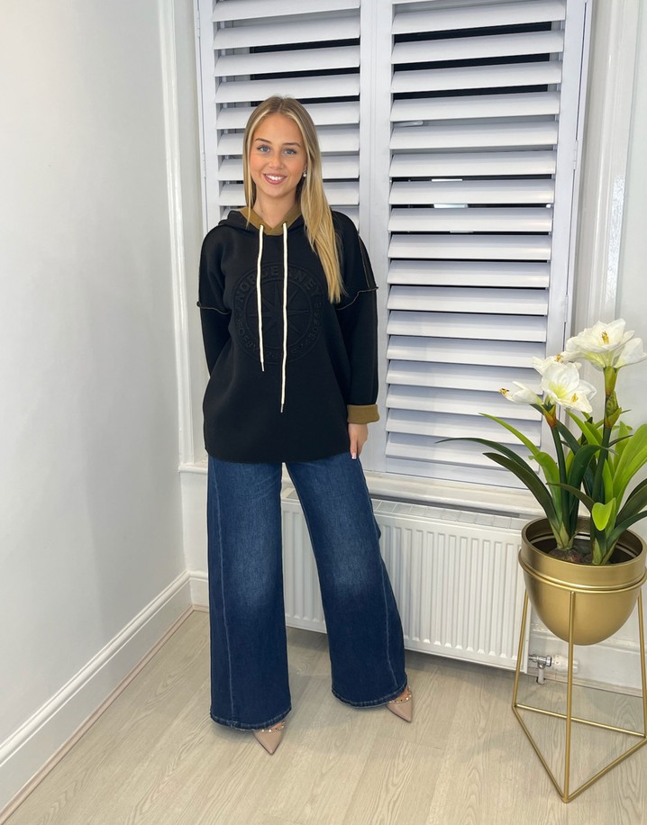 Lucy Cobb Eleanor Embossed Hoodie - Black & Camel 