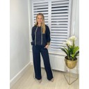 Eleanor Embossed Hoodie - Navy & Camel