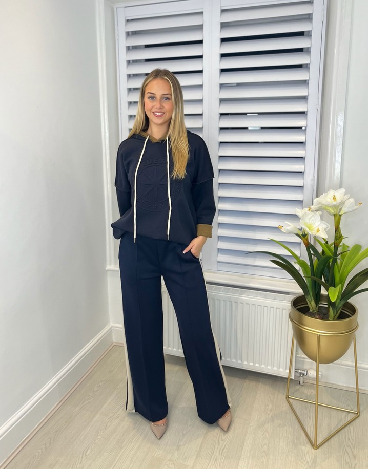 Lucy Cobb Eleanor Embossed Hoodie - Navy & Camel