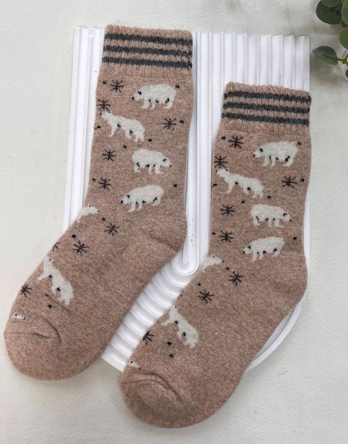 Lucy Cobb Wool Blend Socks  in Beige Polar Bear