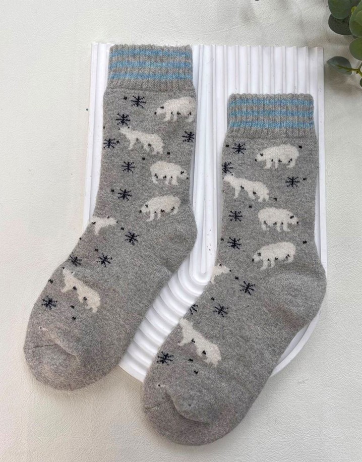 Lucy Cobb Wool Blend Socks  in Light Grey Polar Bear