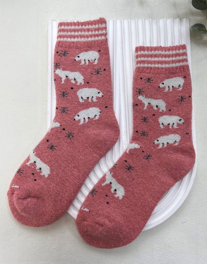 Lucy Cobb Wool Blend Socks  in Pink Polar Bear