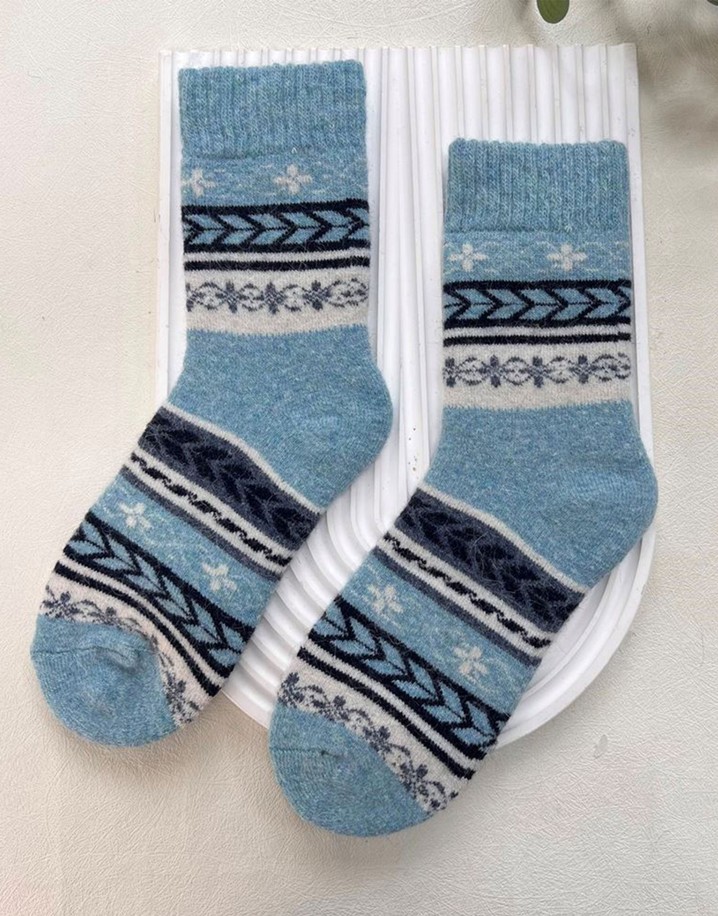 Lucy Cobb Wool Blend Socks  in Blue Fairisle