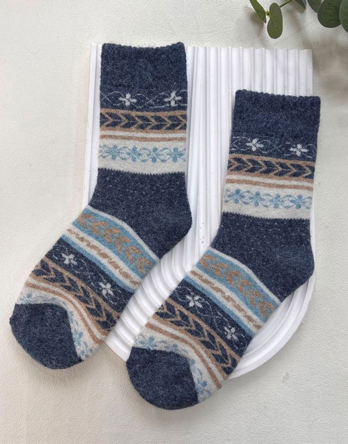 Lucy Cobb Wool Blend Socks  in Navy Fairisle