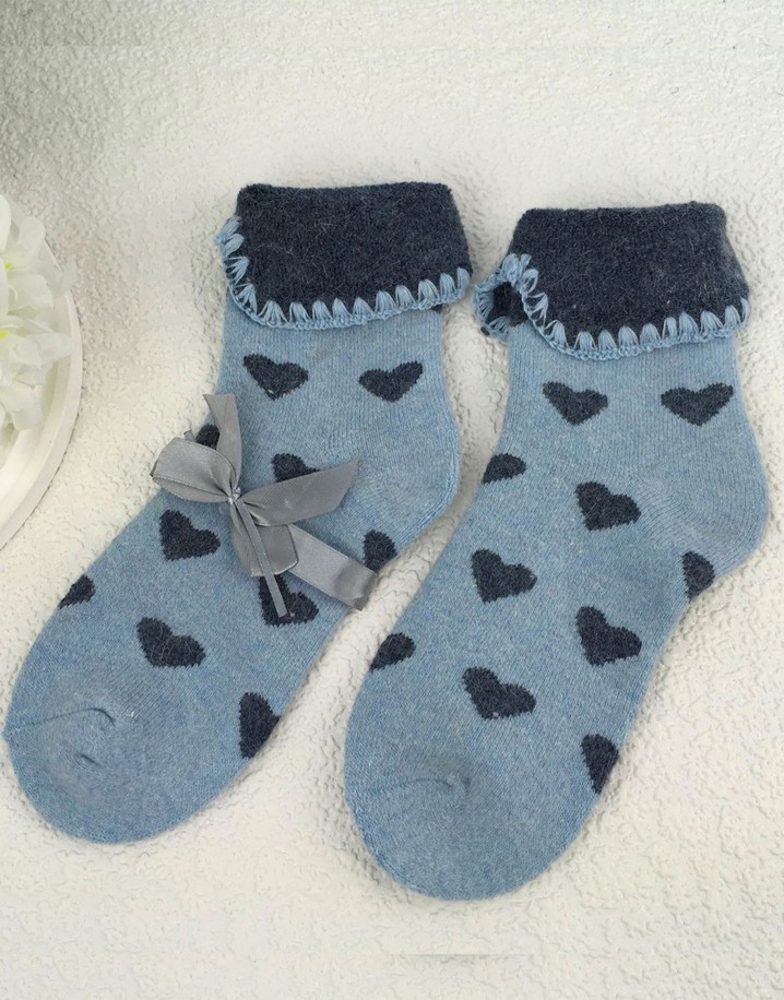 Lucy Cobb Wool Blend Socks  in Denim Blue Heart