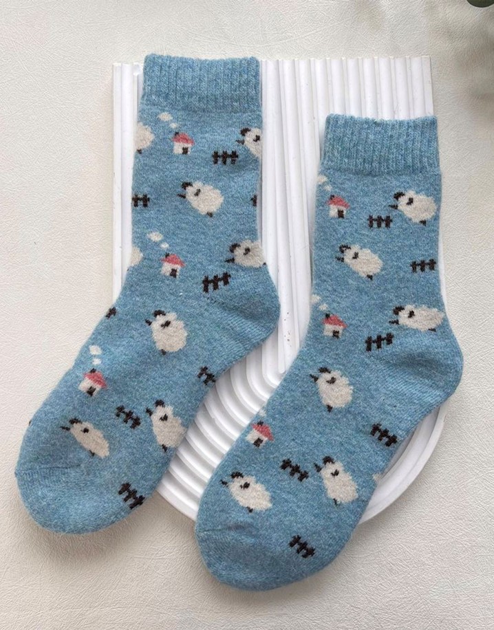 Lucy Cobb Wool Blend Socks  in Blue Sheep
