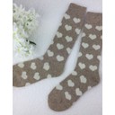 Wool Blend Socks  - Long Beige Hearts