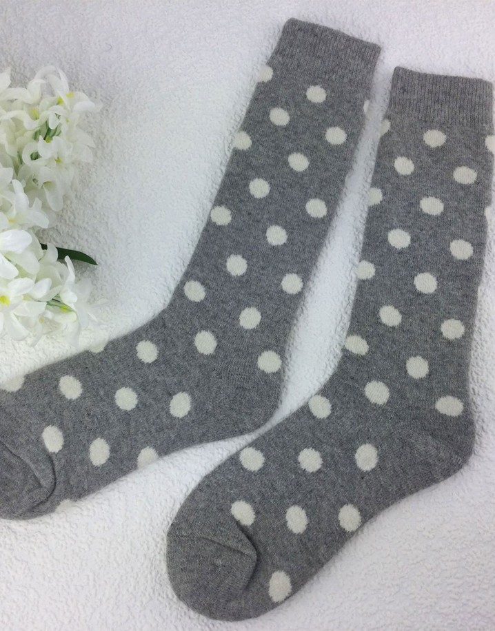 Lucy Cobb Wool Blend Socks  in Long Light Grey Spots