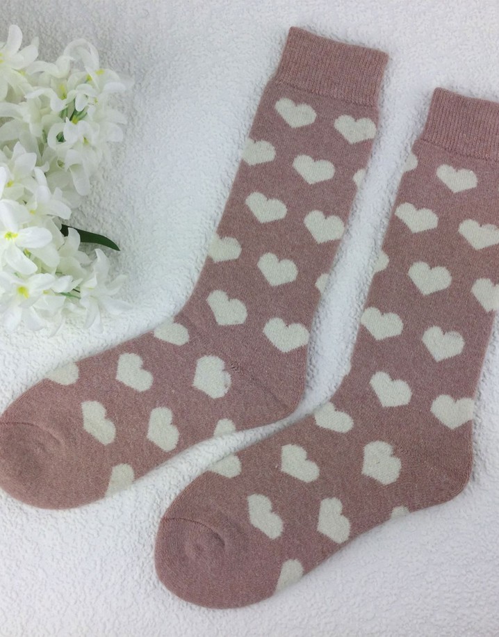 Lucy Cobb Wool Blend Socks  in Long Pink Hearts