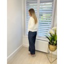 Contrast Stitch Cotton Barrel Jeans - Navy - Alternative 1